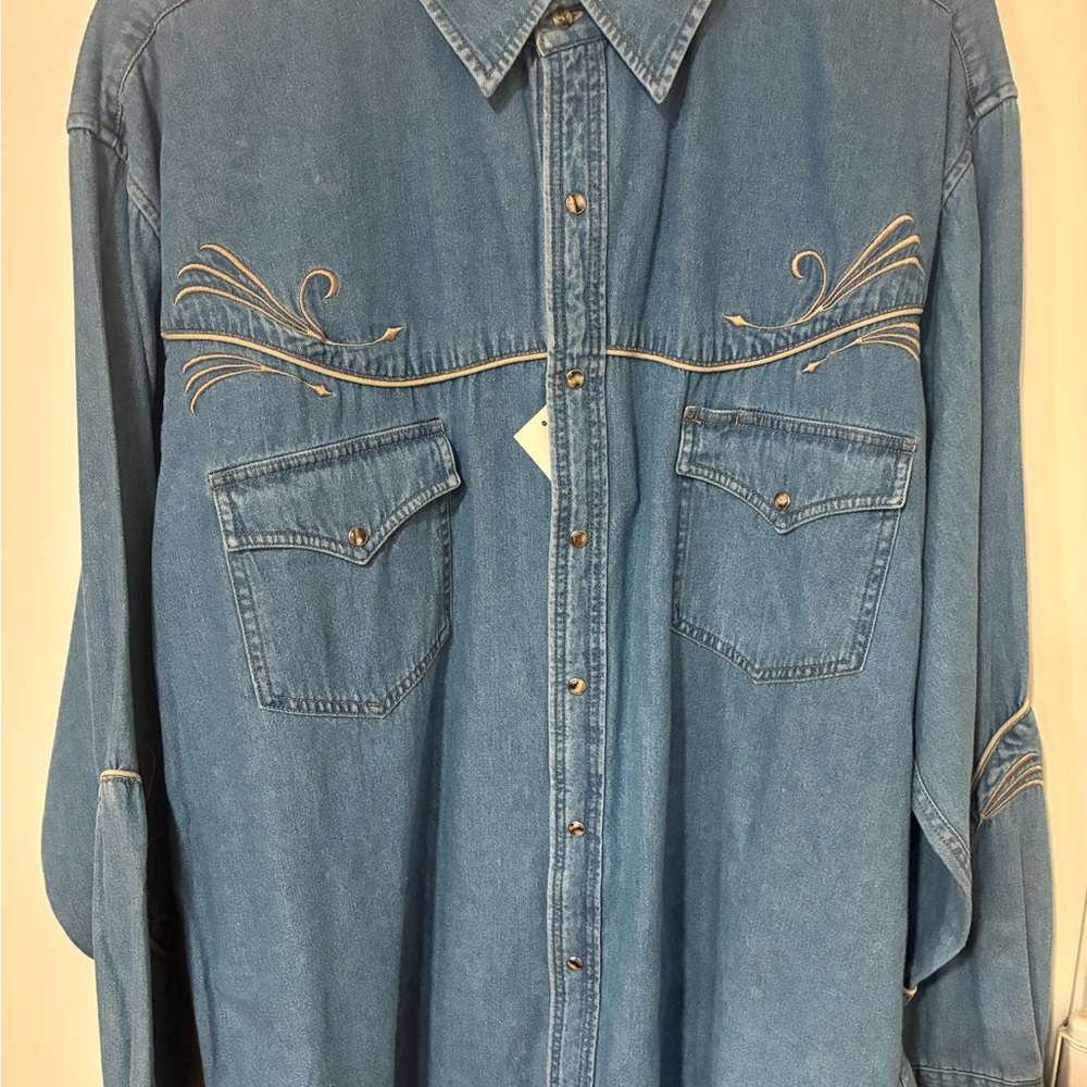 Men's Blue Western Denim Snap Shirt